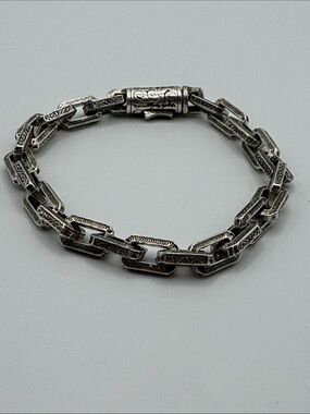 Vintage Style Unisex Men Gothic Silver Stainless Steel Engraved Bracelet 8”